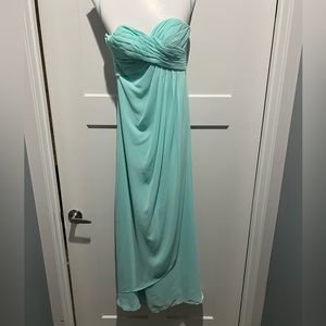 Mint blue Mori Lee by Madeline Gardner strapless flow dress
